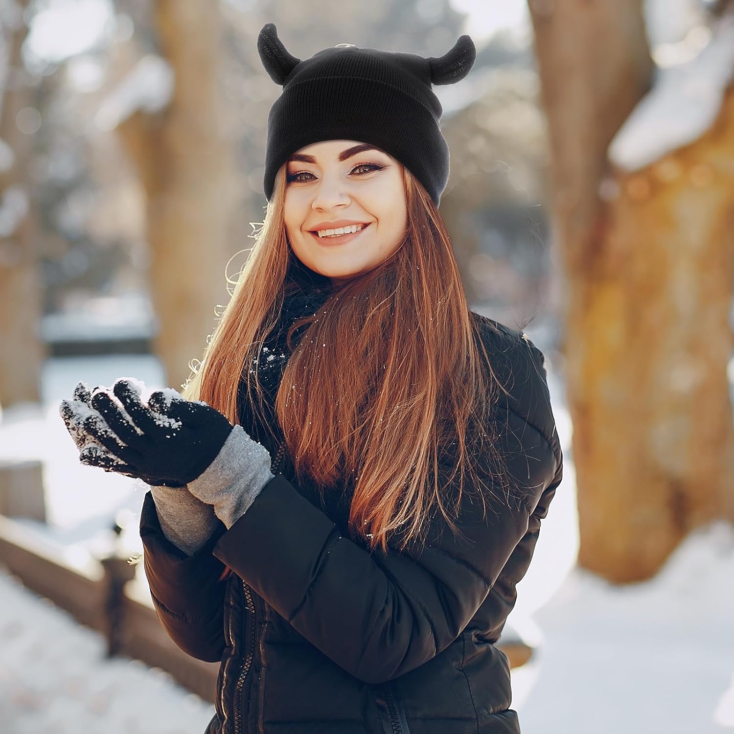 2 Pcs Winter Funny Horn Knit Beanie Hat Y2k Gothic Beanie Cute Demon Horn Kawaii Black Goth Hat for Cold Weather Women Men - Image 5