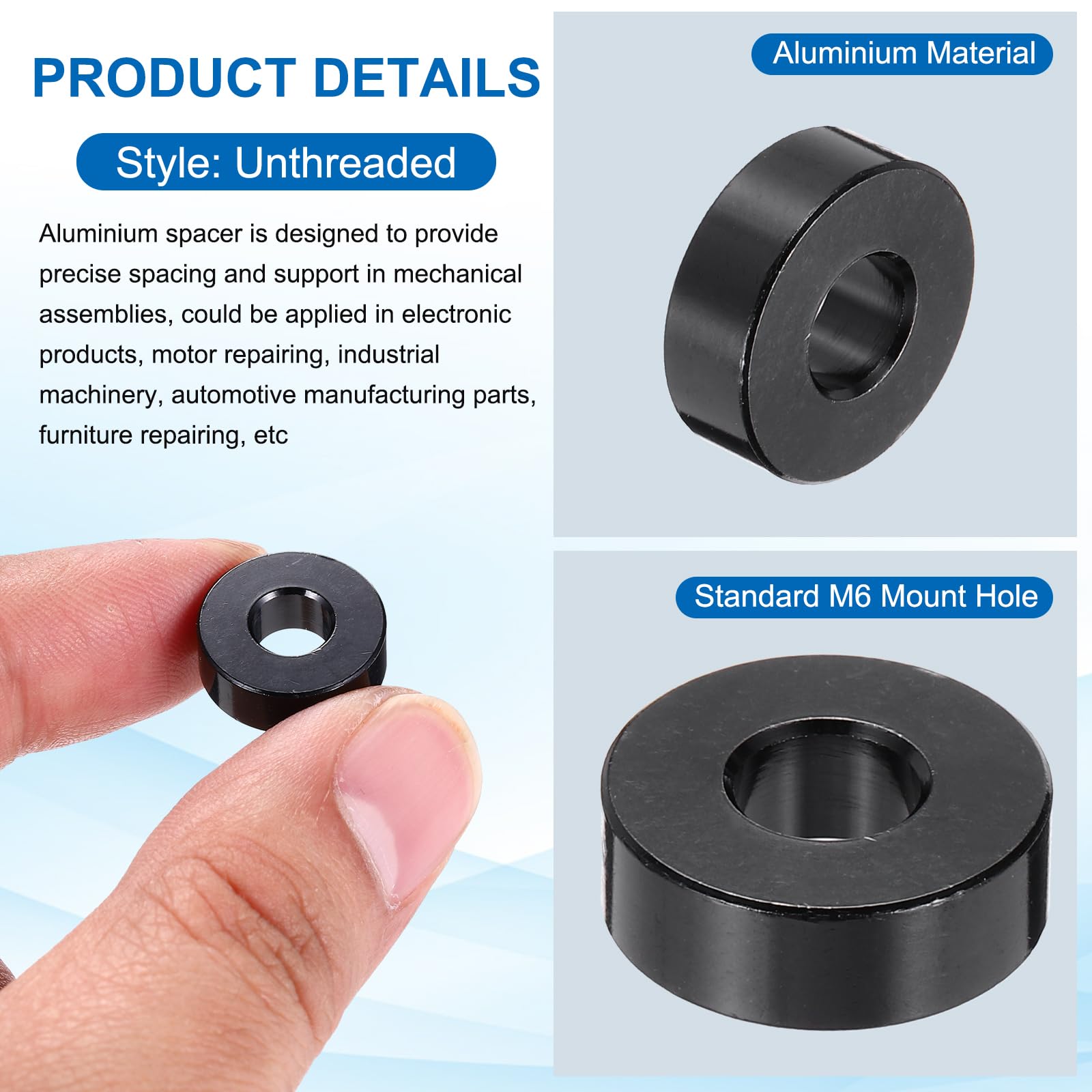 PATIKIL 4pcs M6 Aluminium Spacers, 1/4" ID x 5/8" OD Round Standoff Spacer, Unthreaded Metal Spacers for 1/4" M6 Screws Bolts - Image 3