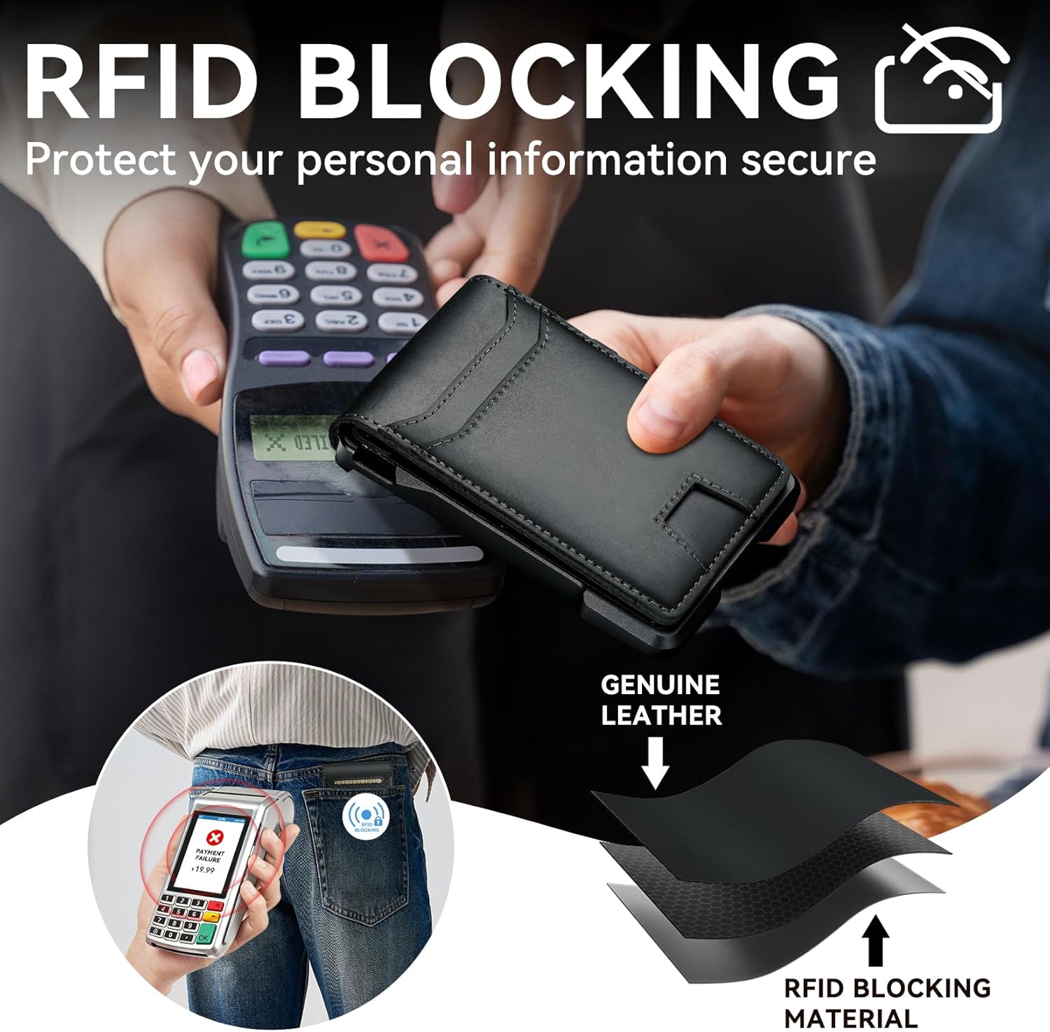 furid Genuine Leather Wallet for Men: Slim RFID Minimalist Wallets with Money Clip - Smart Pop Up Credit Card Holder for Front Pocket - Gifts for Husband Father on Birthday Anniversary - Image 3