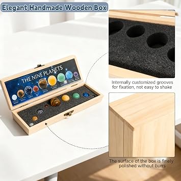Solar System Model with 9 Planets | Solar System Crystal Ball in Wooden Gift Box | Astronomy Gifts for Learning and Display,Gift For Christmas