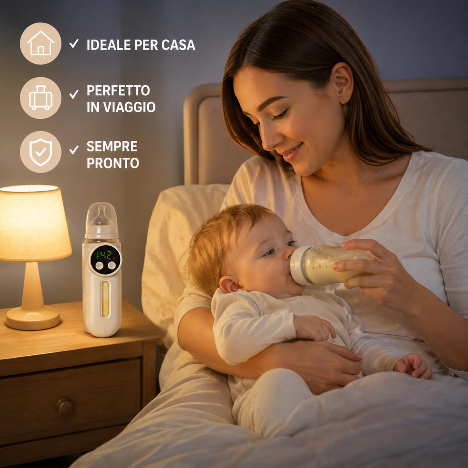 DE ROSA SHOP Scaldabiberon Portatile Senza Fili per Neonati, Batteria 8000mAh Ricaricabile USB, Schermo LCD, Temperatura Regolabile, Riscaldamento Silenzioso Universale per Viaggi Auto e Aereo