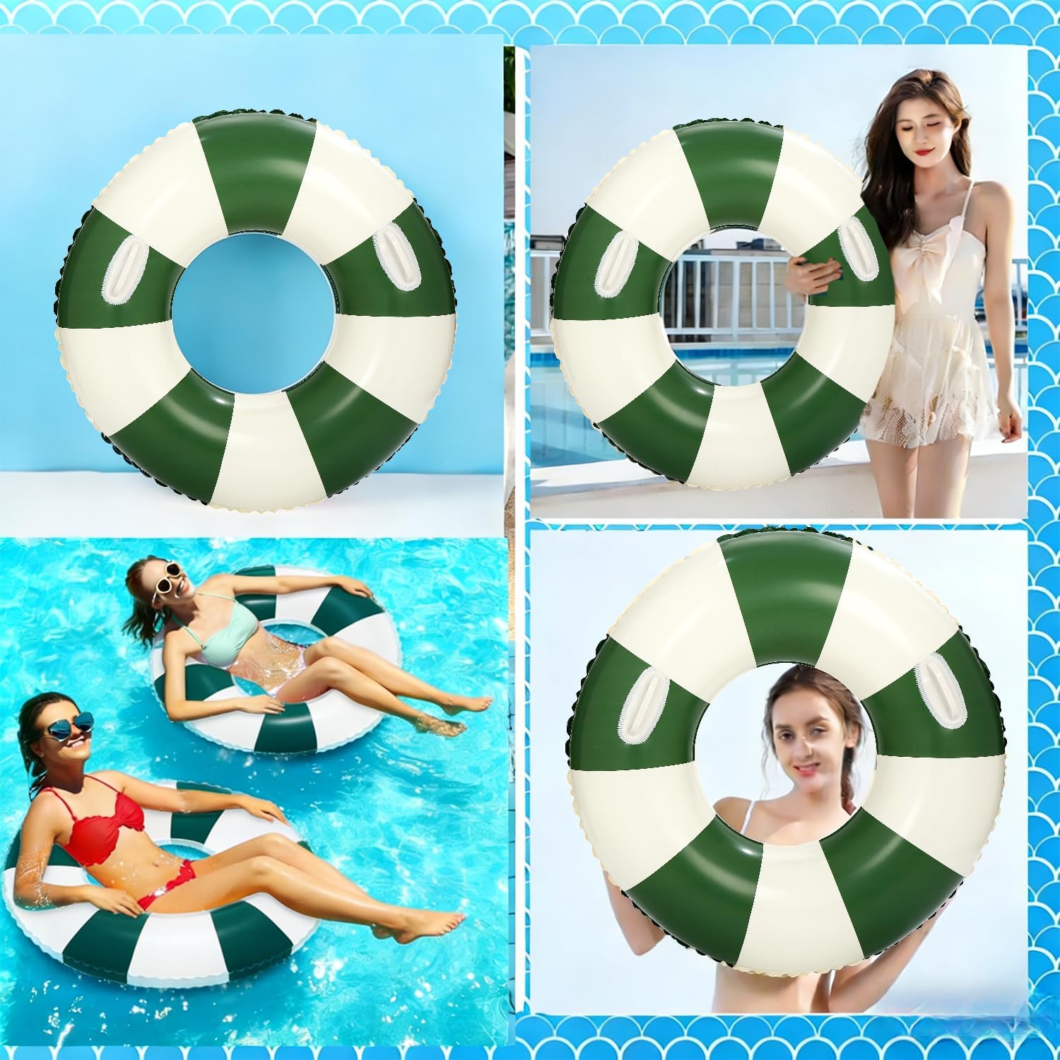 Inflatable Pool Floats for Adults- 2 Pack Striped Floaties Pool Tubes Swim Rings with Handles Inflatable Pool Float for Swimming Pool Party Lake Beach Adults