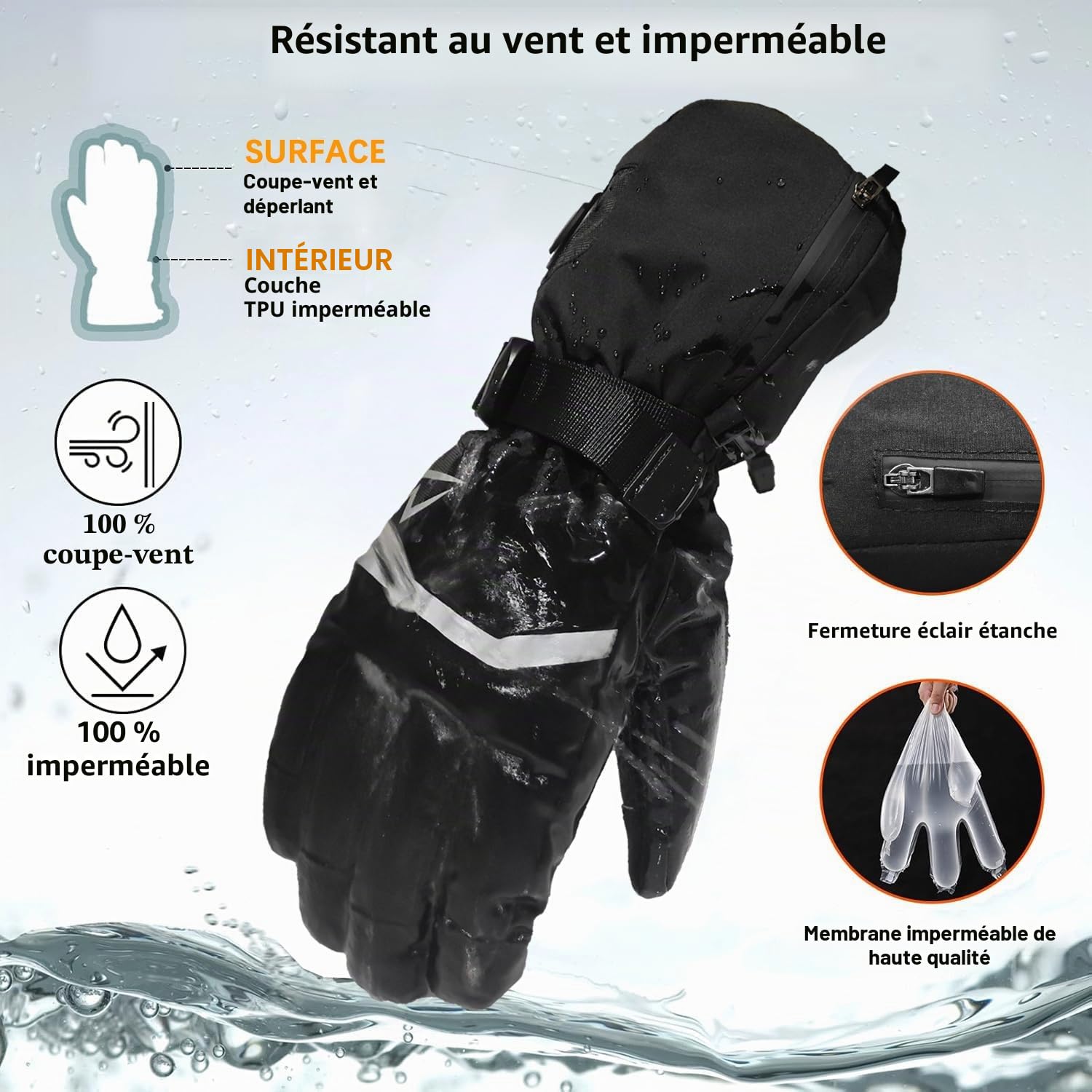 Loowoko Gants Chauffants avec Batterie 7.4v 3000mah × 2, 3 Niveaux de Chauffage, imperméables, écran Tactile, Gant Chauffant USB pour Le Travail en extérieur, Moto, Velo, Ski, Escalade, randonnée