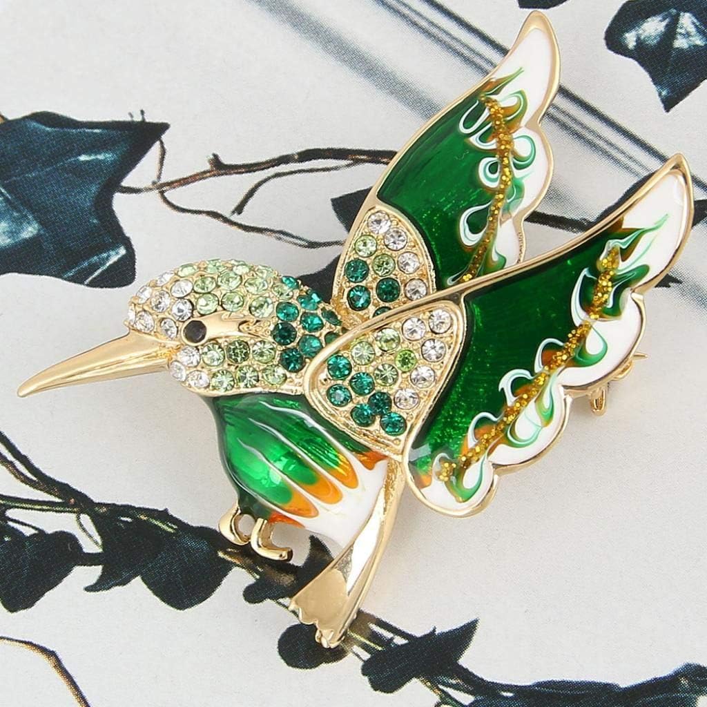 Ever Faith Austrian Crystal Enamel Lovely Humming Bird Animal Brooch Pin Green Gold-Tone, 1.8 inches x 1.7 inches - Image 5