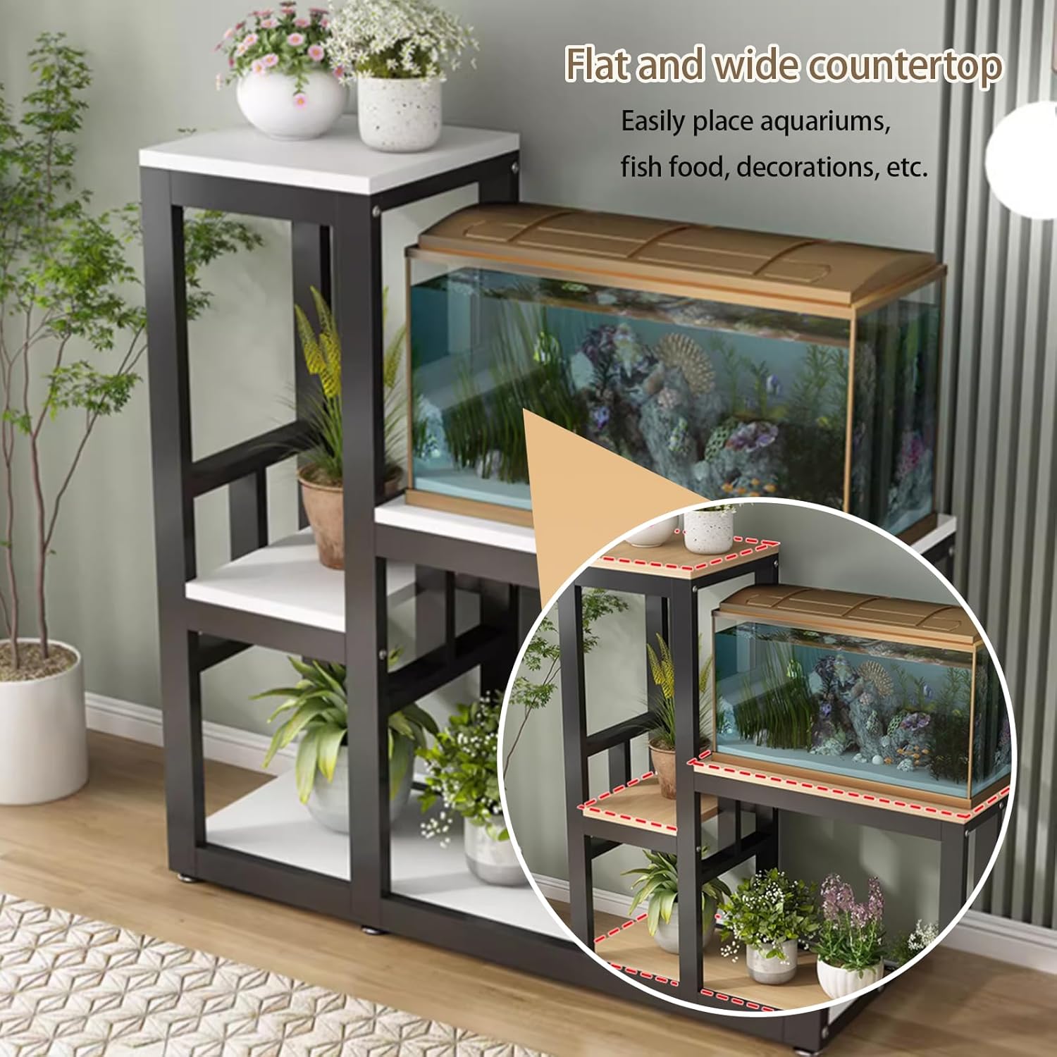 Aquarium Stand 10 20 30 Gallon Tall Fish Tank Stand with Multi-Layer Storage Metal Frame Side Crossbar Reinforcement, Reptile Breeder Tank Stand (Overall Size) C 90 * 40 * 110cm/35.4''*15.7''*43.3''
