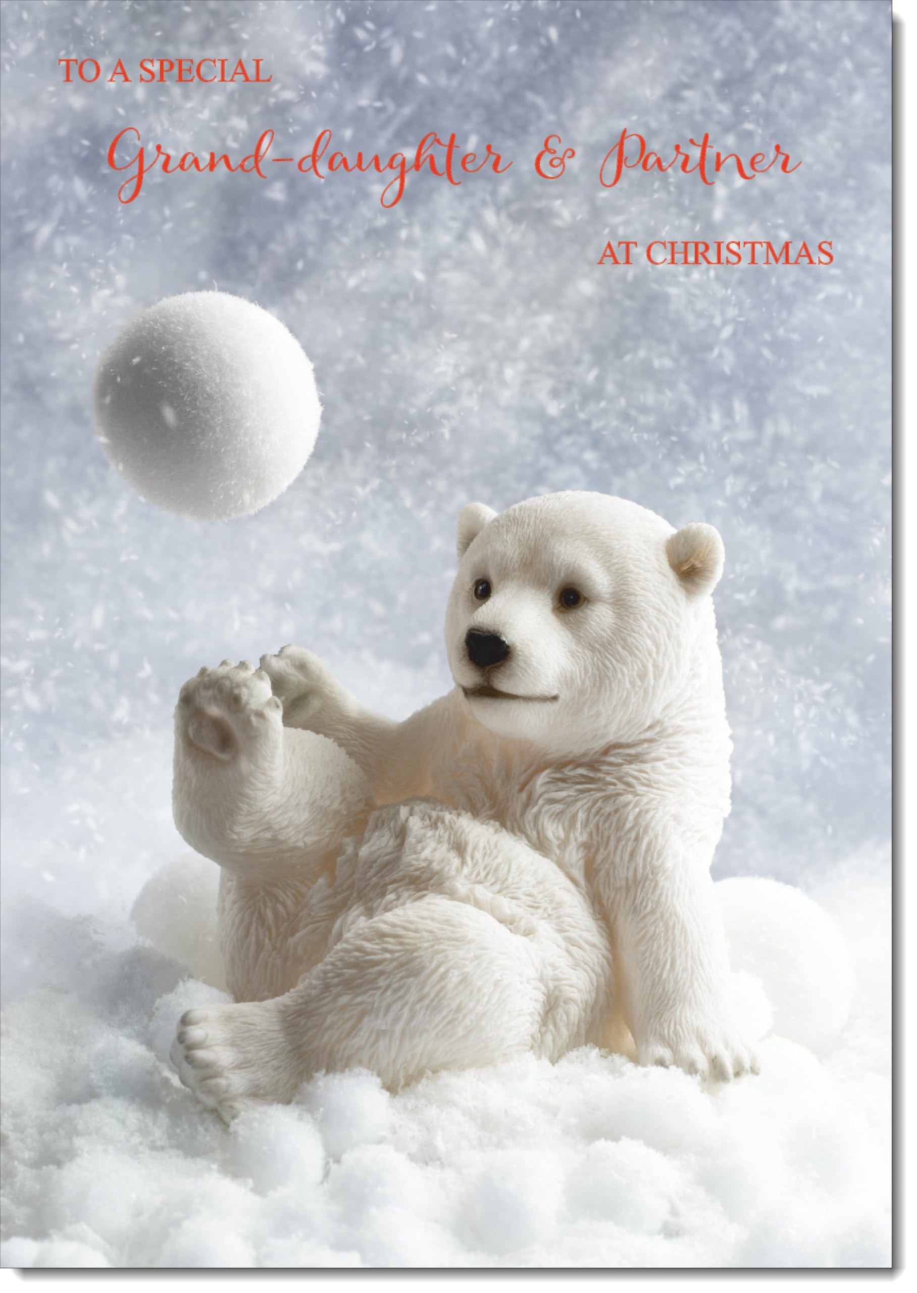 doodlecards Granddaughter and Partner Christmas Card Polar Bear and Snowball Large A4 Size Christmas Card for Granddaughter & Partner with Plain Envelope — image 1