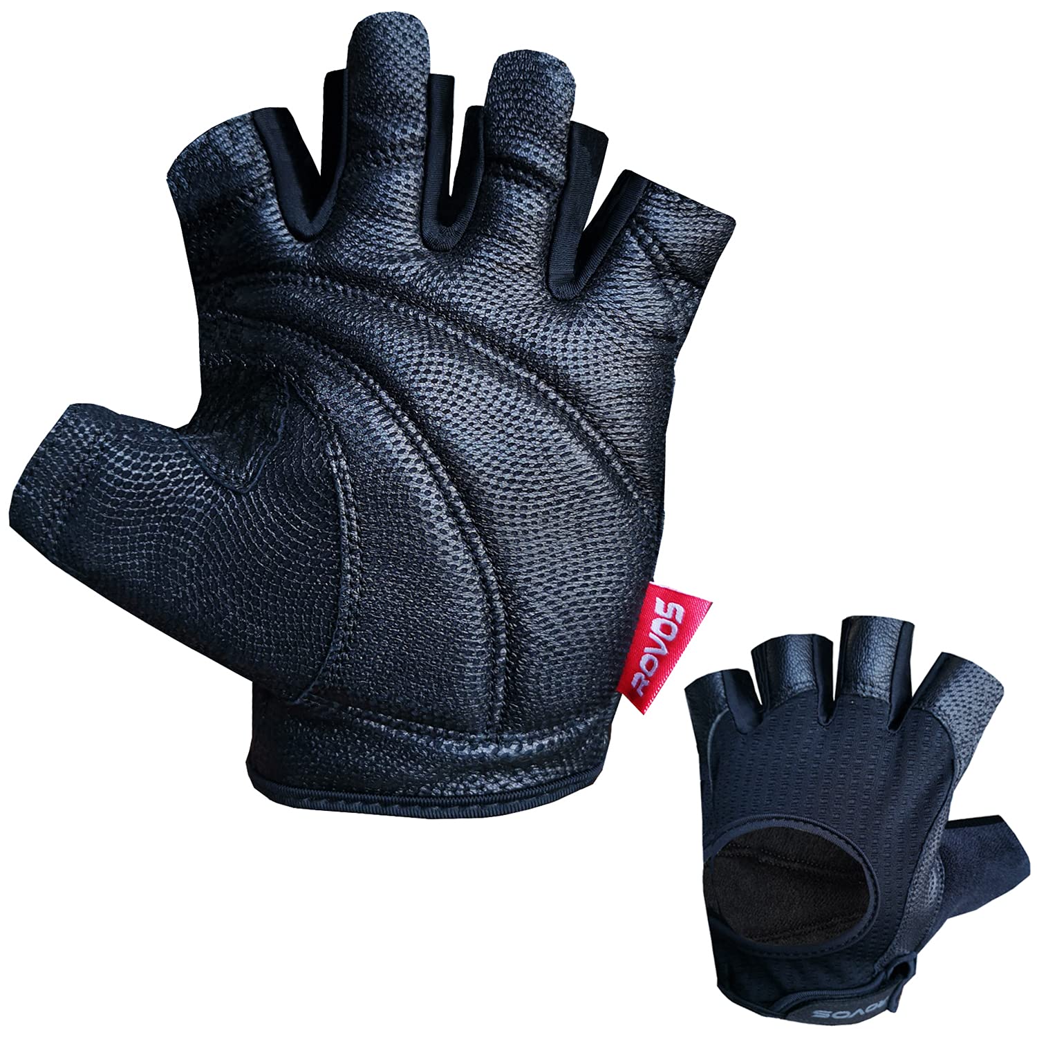 ROVOS 2020 Professional Ventilated Weight Lifting Gloves Gym Workout Gloves Men with Anti-Slip Leather Palm, Exercise Gloves for Weightlifting, Fitness, Training, Hanging, Pull Ups (Black, L)