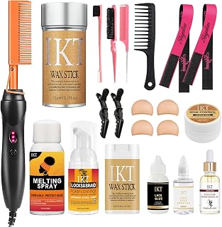 Hot Comb Set 21Pcs, Electric Hair Straightener Pressing Comb for Black Hair with Wig Wax Stick, Lace Band, Rat Tail Comb & Salon Clips