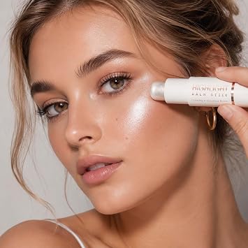 Highlighter Makeup Stick, Cream Balm, Pearly White Shimmer, 1 Stick | Rounded Tip For Targeted Application, No Separate Applicator Required, For Daily Make-Up, Cheekbones And Nose Bridge
