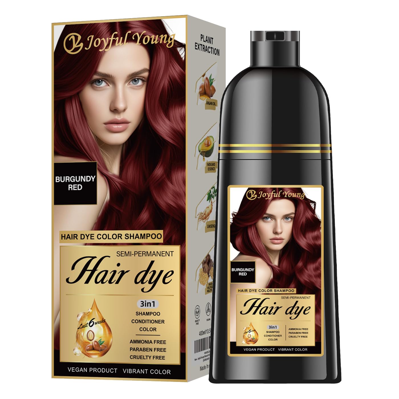 Joyful Young Hair Dye Shampoo 3-in-1, Dark Brown Semi-Permanent Gray Hair Coverage, Color Depositing Shampoo for Women & Men, Vegan, Ammonia-Free