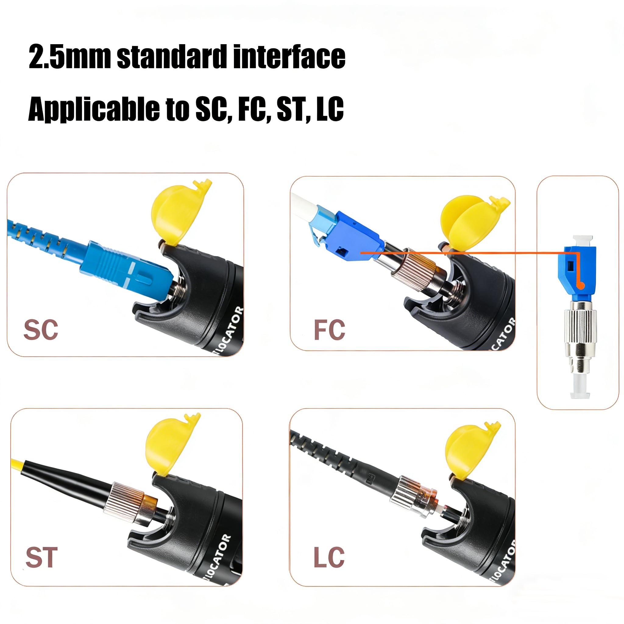 Localizador Visual de Fallos 100mW para Fibra Óptica, Probador de Cable de Fibra Óptica con Adaptador de FC-LC y SC-LC, Kit de Prueba para Redes LC/FC/SC/ST