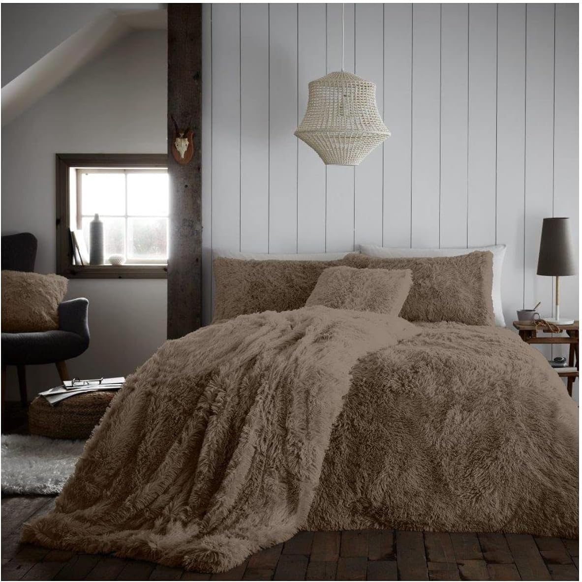 Brillars Teddy Bear Cuddles Fleece Duvet Quilt Cover With Matching Shaggy Fluffy Pillowcase Thermal Warm and Cosy Sherpa Hug & Snug Fuzzy Faux Fur Easy Super Soft Bedding Sets (Mink, Double) — image 1