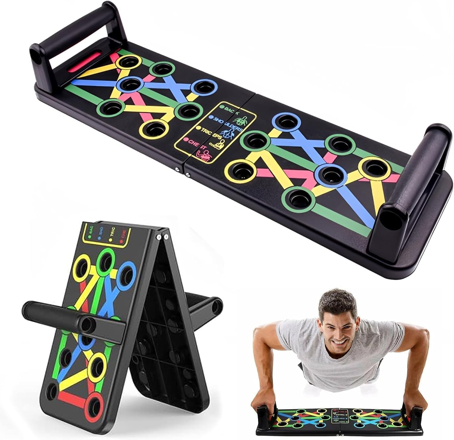 Yeqqzq Push Up Board, Foldable Push Up Rack Board, Gym Fitness System Workout Exercise Stands for Body Training, Portable Exercise Equipment for Men Women Home Workouts Push Up Machine