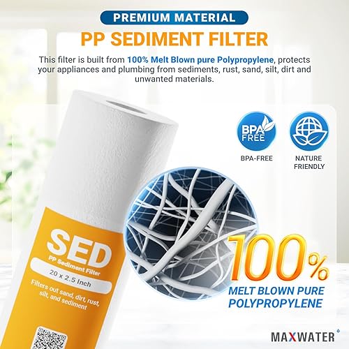 Miniatura 3 de Max Water Slim Blue - Cartucho de repuesto para filtro de agua de sedimento de polipropileno soplado por fusión de 1 micrón, 20 x 2.5 pulgadas