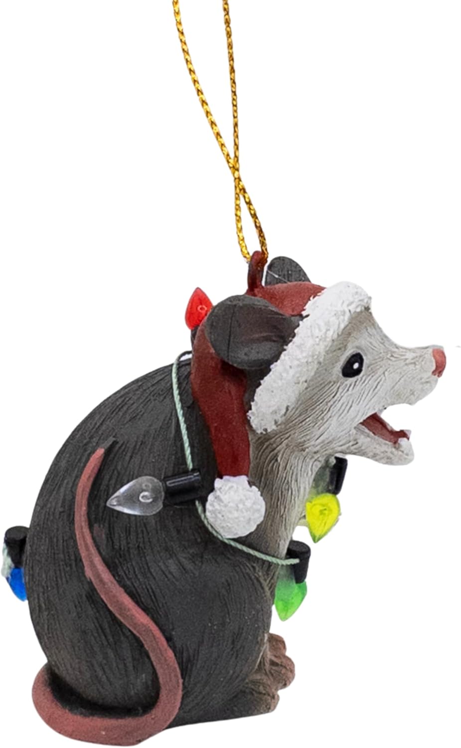 Opossum Wearing Santa Hat Wrapped in Lights Christmas Tree Ornament - Image 4