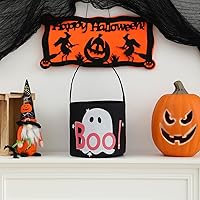 Vista 2 de DYSHAYEN Cesta de Halloween, bolsas de dulce o truco, reutilizable, cubo de dulces, bolsa de regalo para suministros de fiesta (fantasma A)