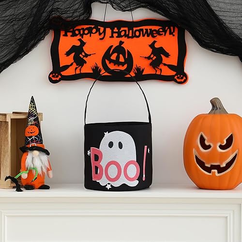Miniatura 2 de DYSHAYEN Cesta de Halloween, bolsas de dulce o truco, reutilizable, cubo de dulces, bolsa de regalo para suministros de fiesta (fantasma A)