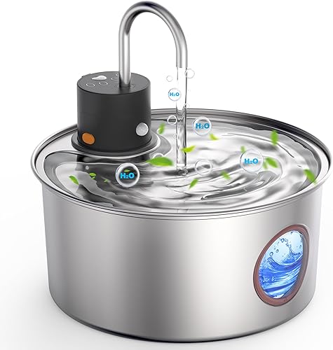 Fuente de agua inalámbrica para gatos de acero inoxidable, dispensador automático inalámbrico de agua para mascotas para gatos en interiores, perros