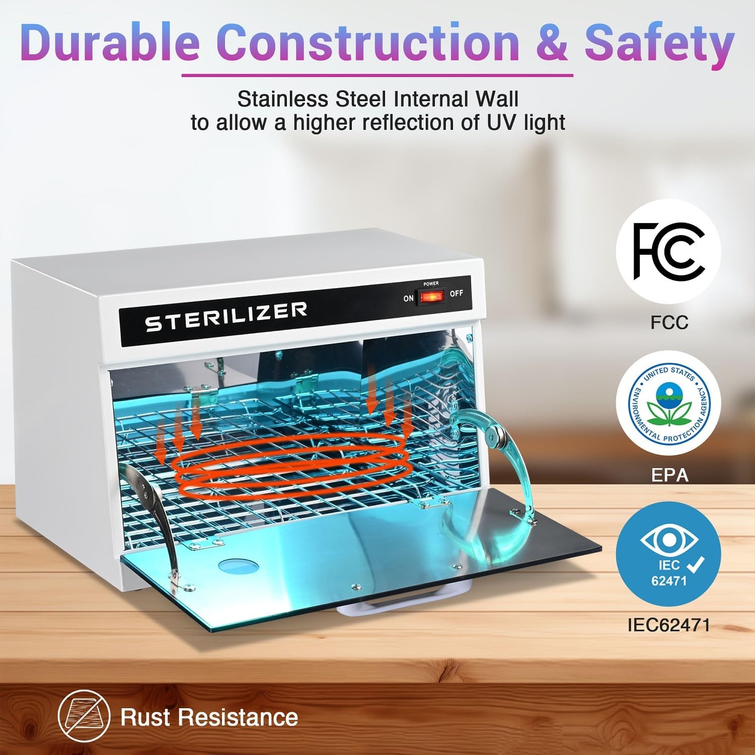 13L Nail Tool Cleaning Machine Cabinet 185 to 254 nm Blue Light Removable Rack & Viewing Window Towels Clean Case for Office Salon Barbershop Spa Equipment Home Metal Tools