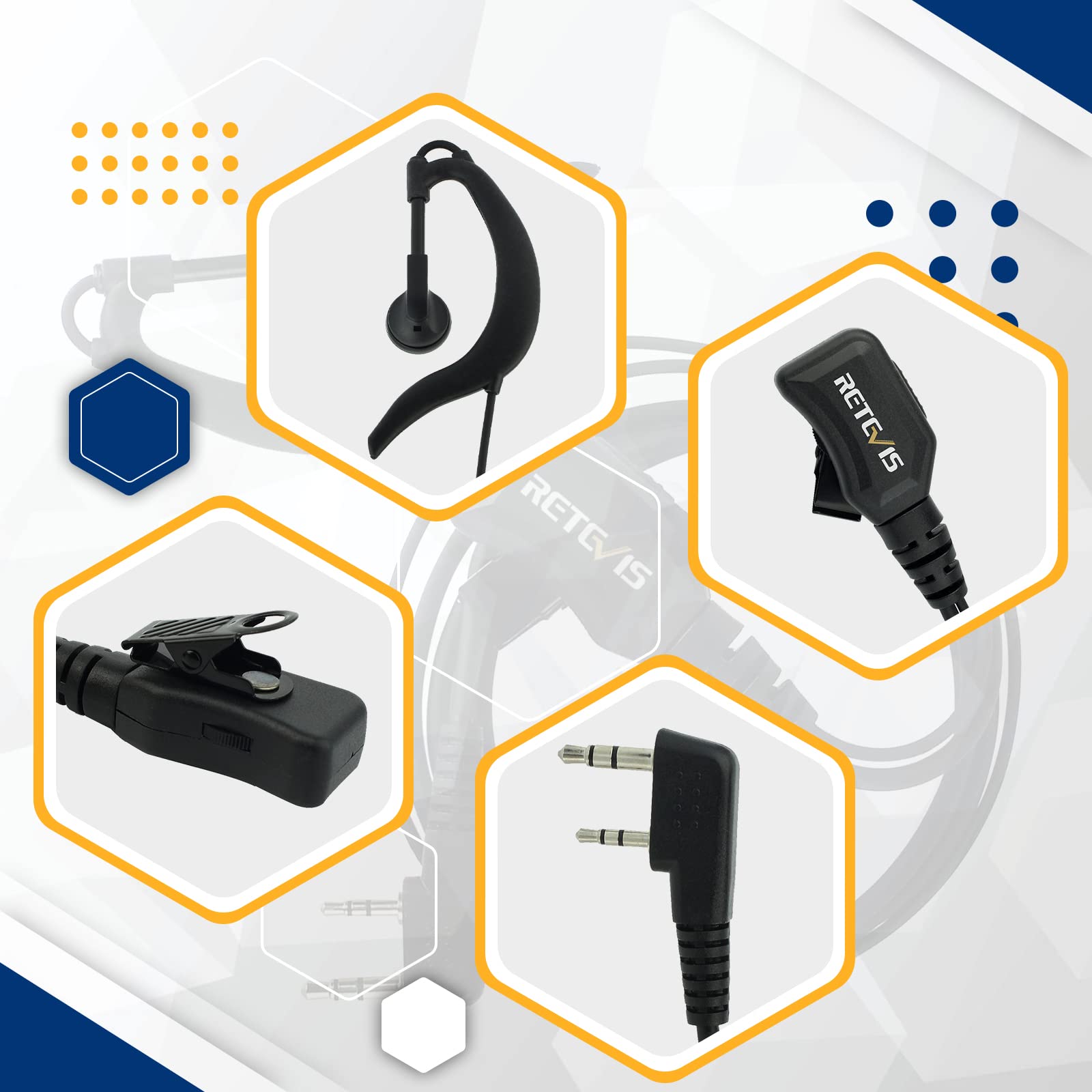 Retevis R111 Walkie Talkie Cuffia 2 Pin G-Tipo Auricolare Volume Regolabile Compatibile con Ricetrasmittenti RT24 RT27 RT5R Baofeng UV-5R BF-888S ESYNiC (1 Pezzo)