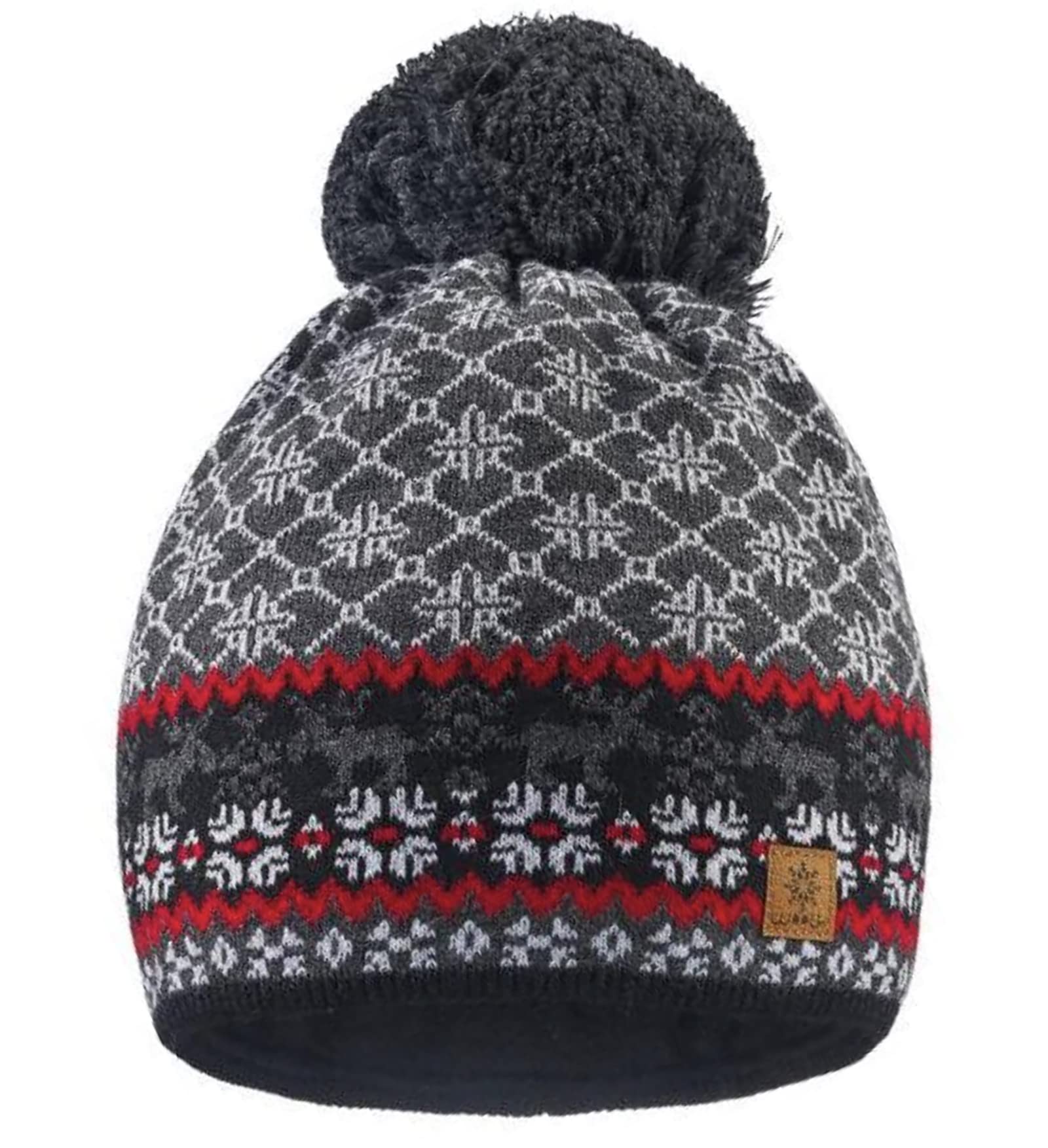 Morefaz Men's Nordic 46 Wooly Knitted Nordic Beanie With Ponpon Hat Wo's Winter Warm Ski Snowboard Hats (Nordic 46)