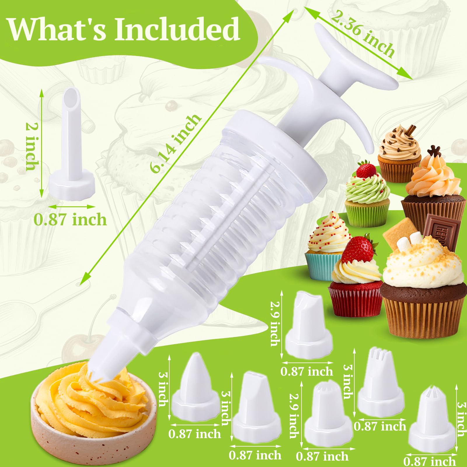 Suuker Cake Decorating Gun, Cupcake Icing Piping Kit, Cake Decorating Kit with 8 Piping Tips, Cupcake Injector/Decorating Icing Set, White