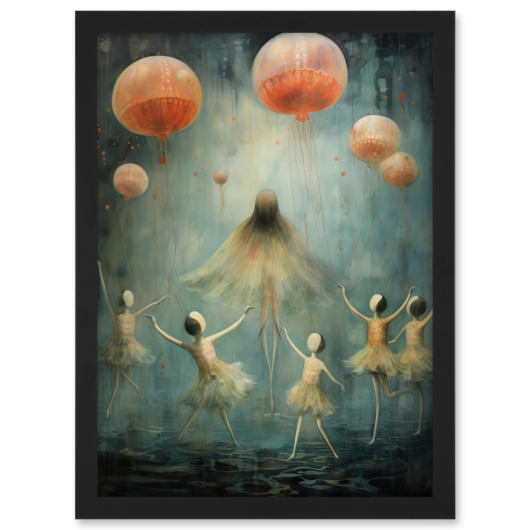 Artery8 The Jellyfish Ballet Whimsical Surreal Underwater Dance Artwork Framed A3 Wall Art Print