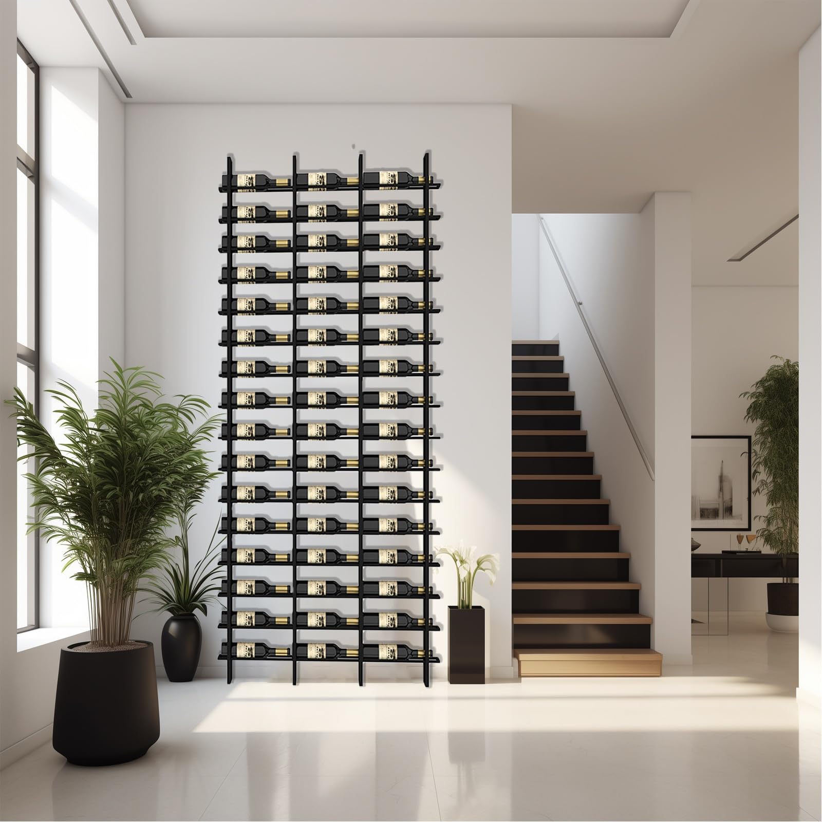 Estante De Vino Montado En La Pared, Unidad De Barra Flotante Estante De Exhibición De Botellas De Licor, 16 Filas De Bastidores De Botellas De Vino（48-80 Botella） (3 Column)