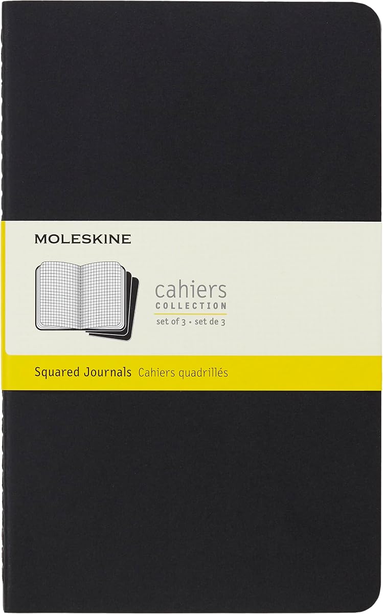 Moleskine Cahier Journal, Soft Cover, Large (5" x 8.25") Ruled/Lined, Black, 80 Pages (Set of 3)