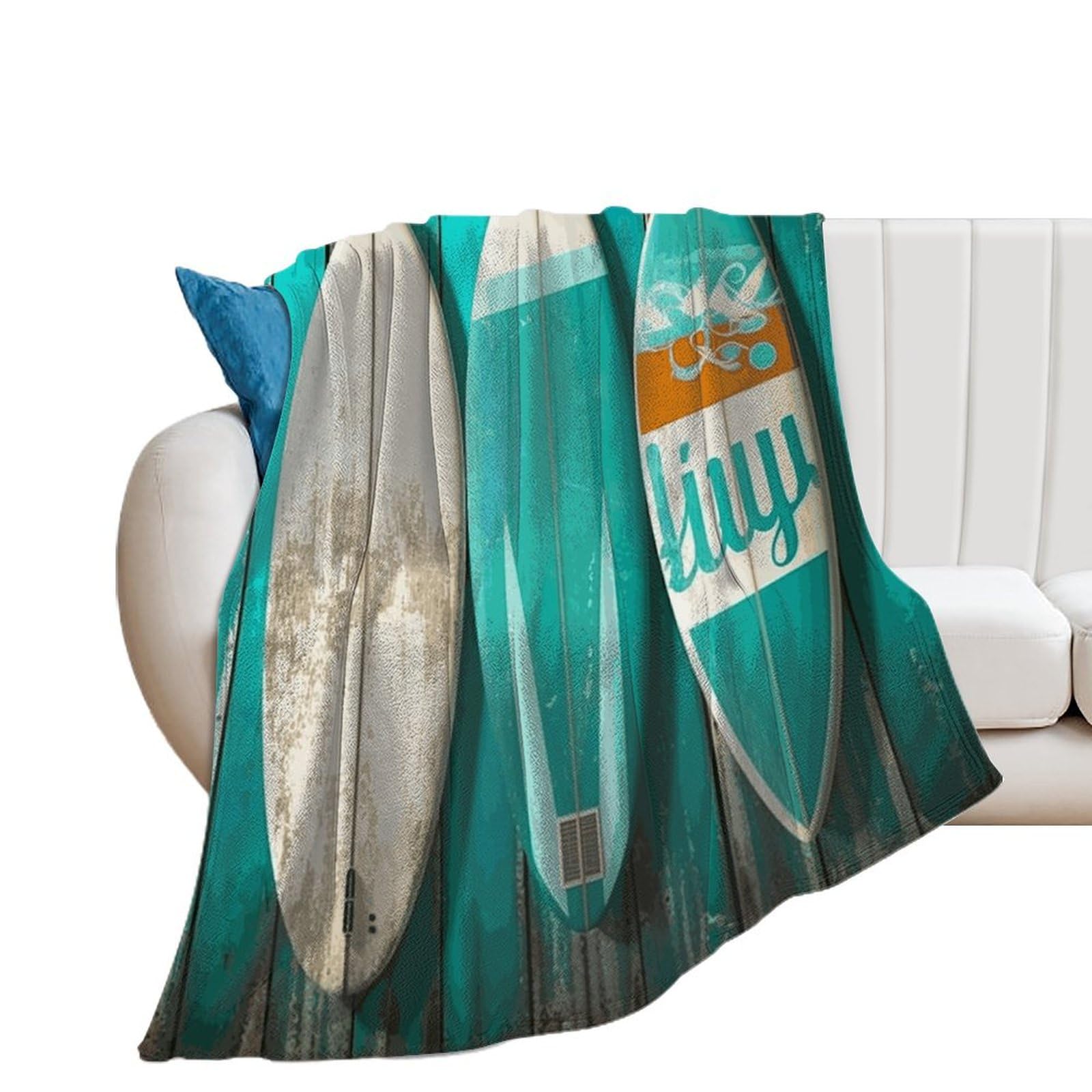 Couverture douce pour femme plaid chaud toutes saisons motif surf turquoise vintage