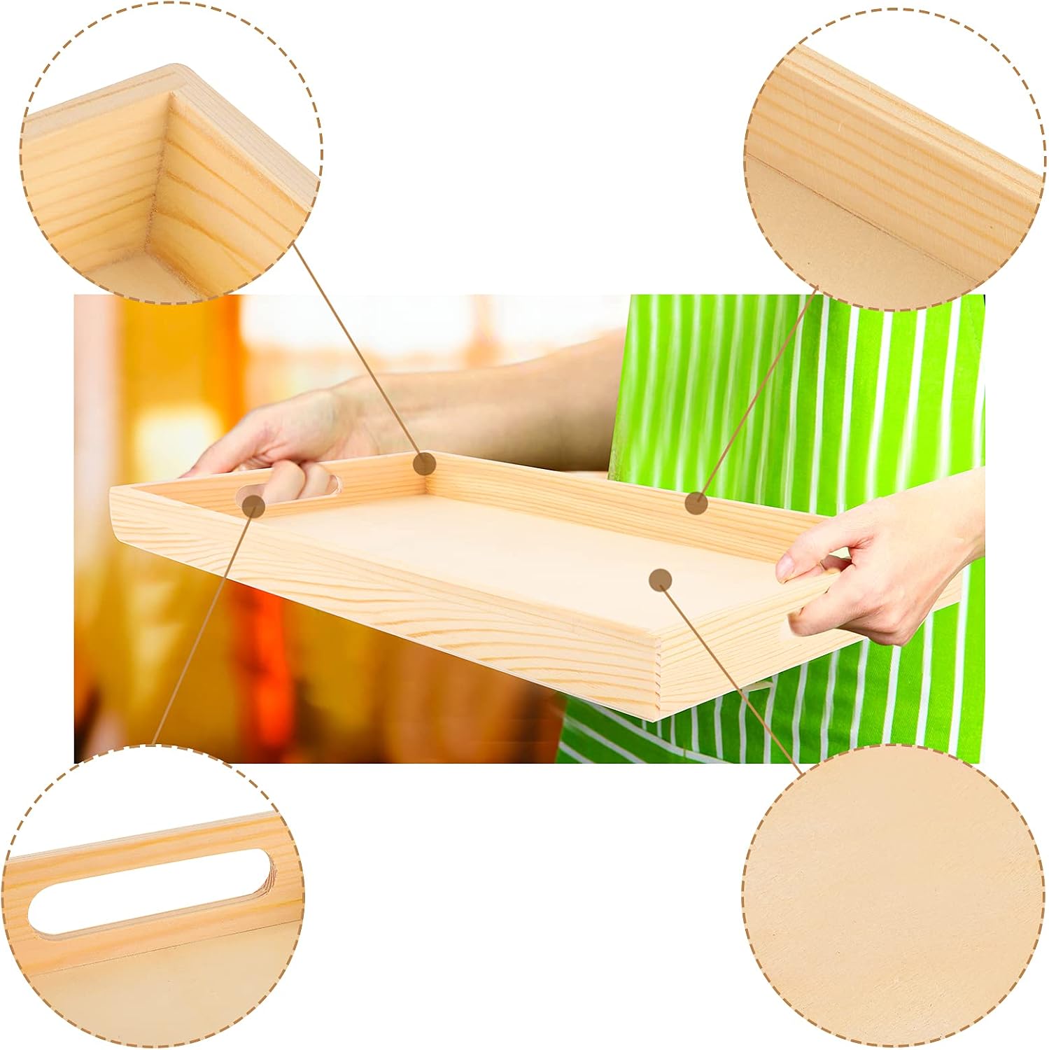Aodaer 5 Packs Wooden Nested Serving Trays Kitchen Nesting Trays Wooden Trays Rectangular Shape Wood Trays for Kitchen, Breakfast, Party