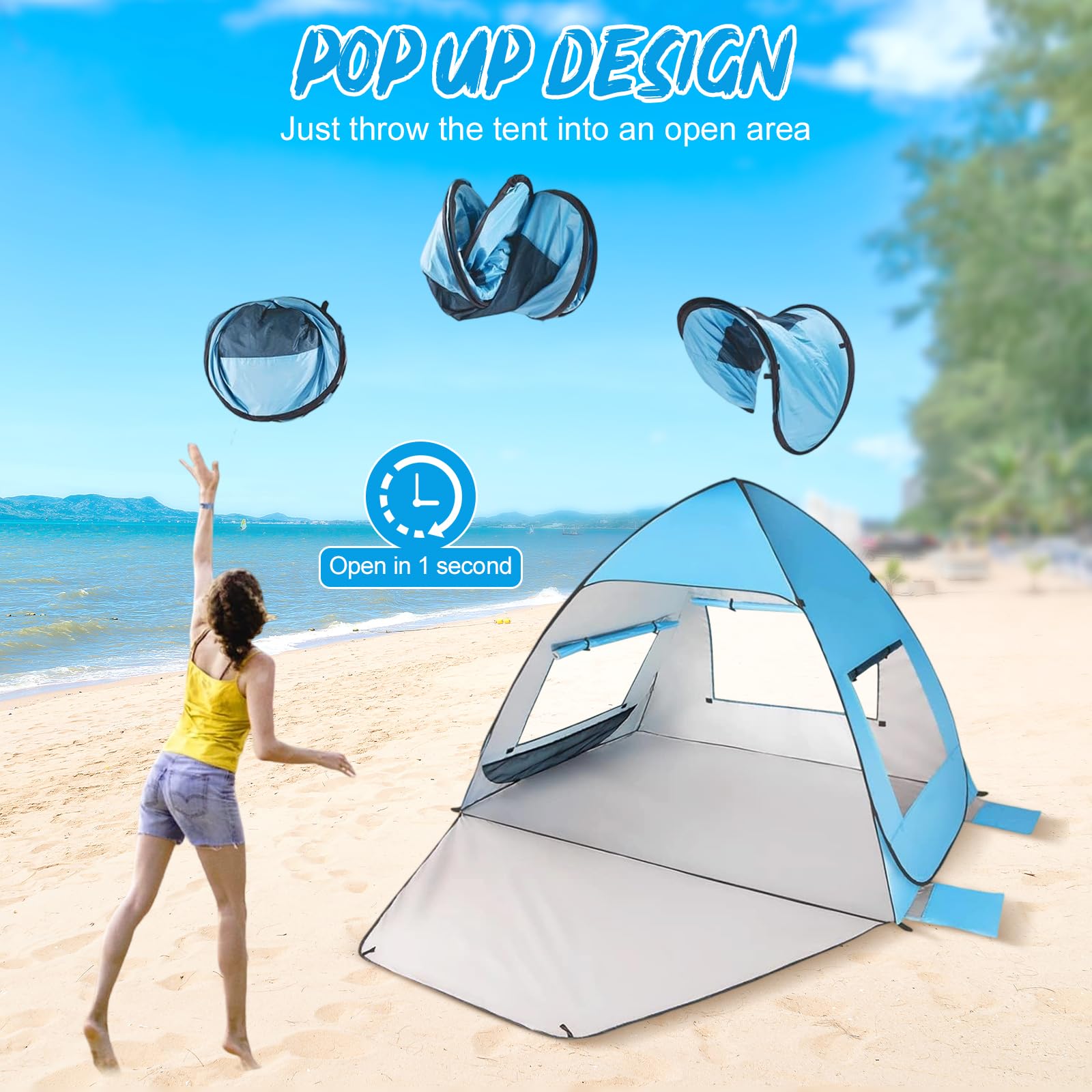 Tenda Da Spiaggia Pop-up Glymnis – Completamente Chiudibile Con Cerniera, UPF 50+, Per 2-4 Persone, Con Borsa E Picchetti