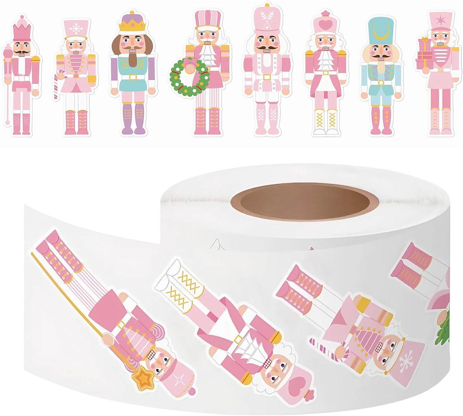 Christmas Nutcracker Stickers Roll - Self-Adhesive Water Bottle Decals | Christmas Nutcracker Fun Sticker - for Water Bottle Envelope Journal Laptop Guitar Scrapbook Skateboard Luggage Car