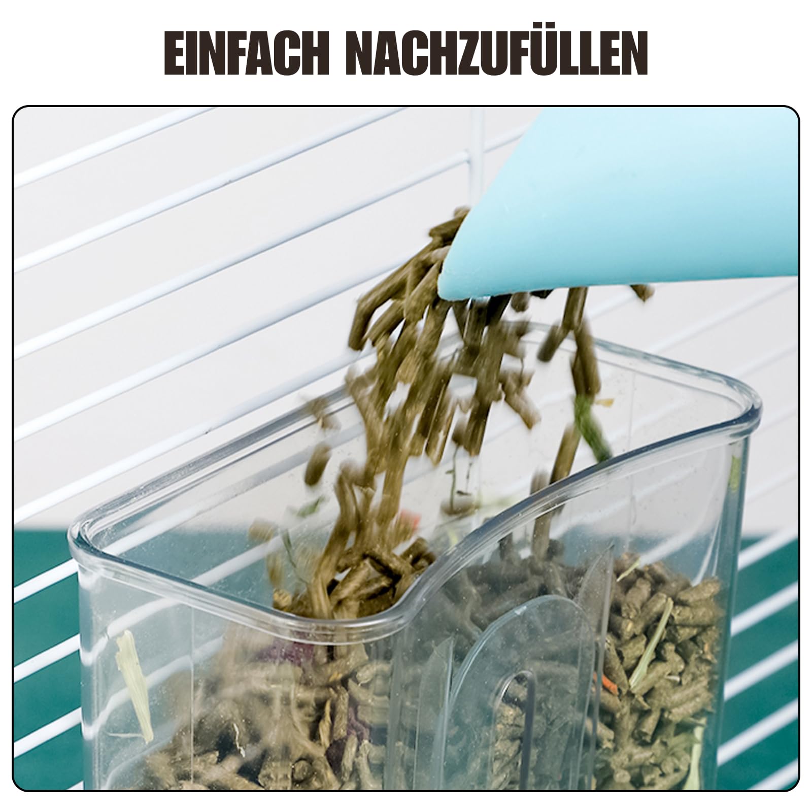 Automatischer Futterspender für Haustiere 800ml Verstellbarer Auslass-Futterspender Stromfrei Geeignet für Kleintierkäfige Kaninchenstall Kaninchen Katze Welpe Meerschweinchen Chinchilla Vogel(Grau)