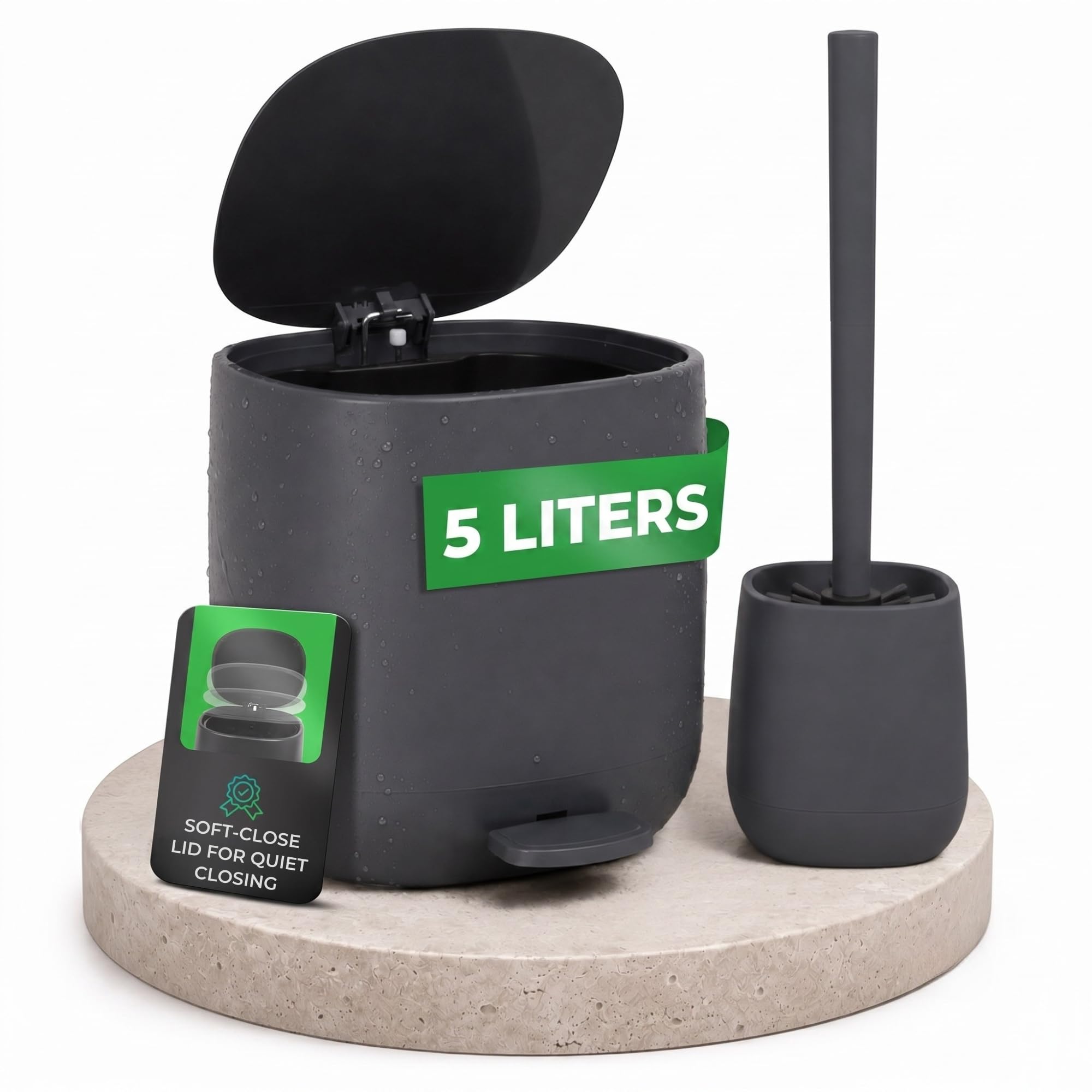 Yourcasa Bathroom Bin and Toilet Brush Set 5L Pedal Bin