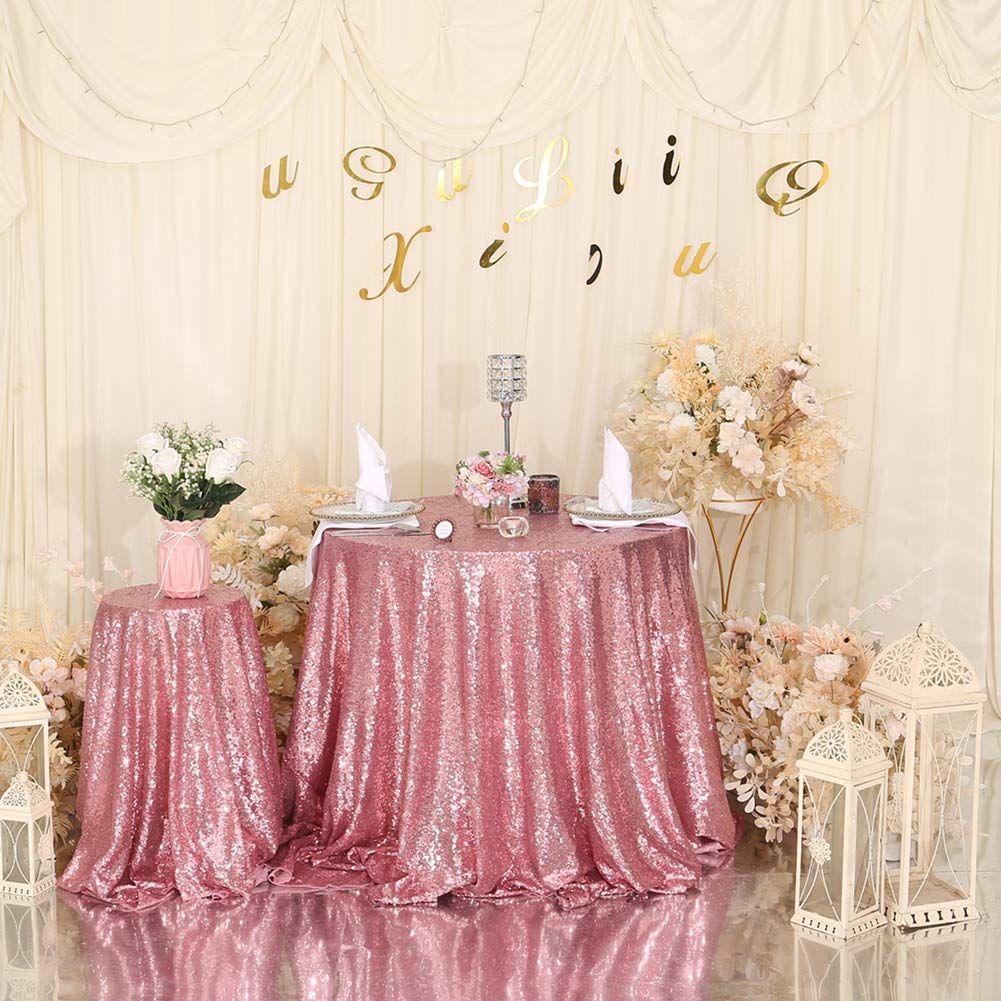 Eternal Beauty Sparkly Round Sequin Tablecloths 228 cm for Valentines Wedding Party Banquet (Fuchsia Pink,90 inches) โ image 1