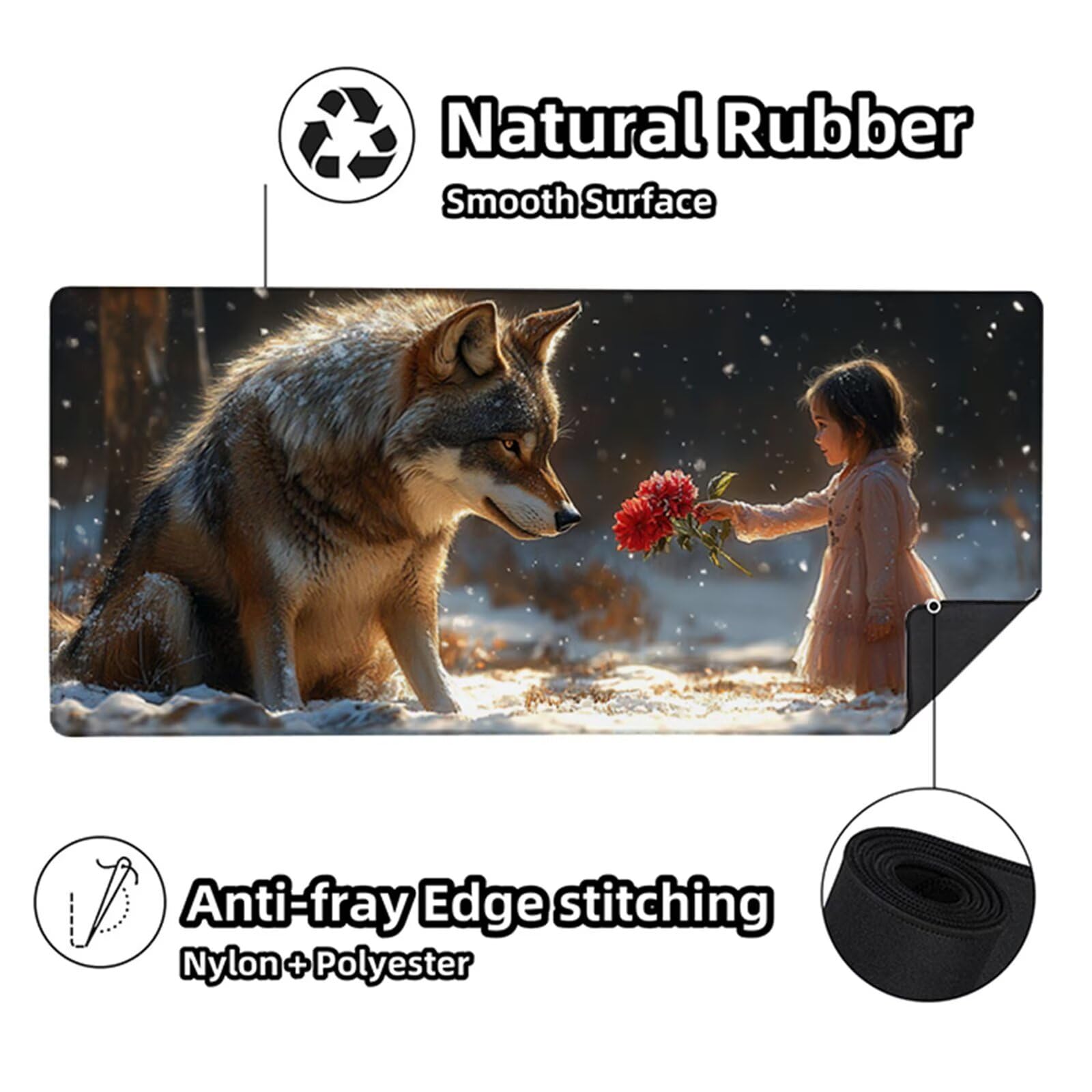 Podkładka pod mysz XXL 1200 x 600 x 3 mm, szara podkładka pod mysz Wolf ze zszytymi krawędziami, antypoślizgowa gumowa podstawa rozszerzona podkładka pod mysz do gier na pad do biura PC akcesoria do