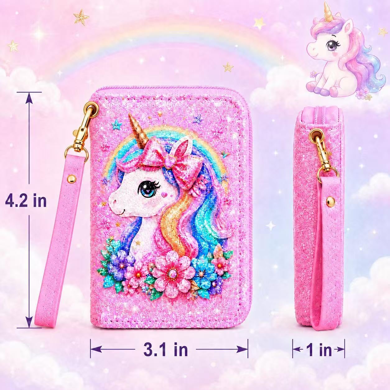 AACKS Little Girls Coin Purse Kids Small Wallet for Teens Women Mini Coin Pouches with Strap Cute Cartoon Card Holder Cat Kitty Panda Unicorn