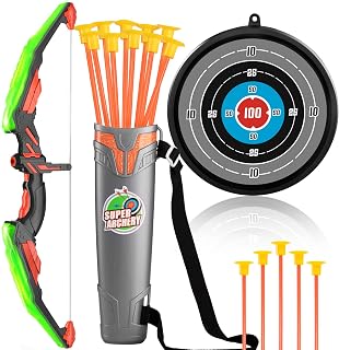 Bow and Arrow Set for Kids - LED Light Up Archery Toy Set - Includes 10 Suction Cup Arrows, Target & Shoulder-Strapped Quiver, Outdoor Toys Archery Set for Kids Boys & Girls Ages 3-12 Years Old
