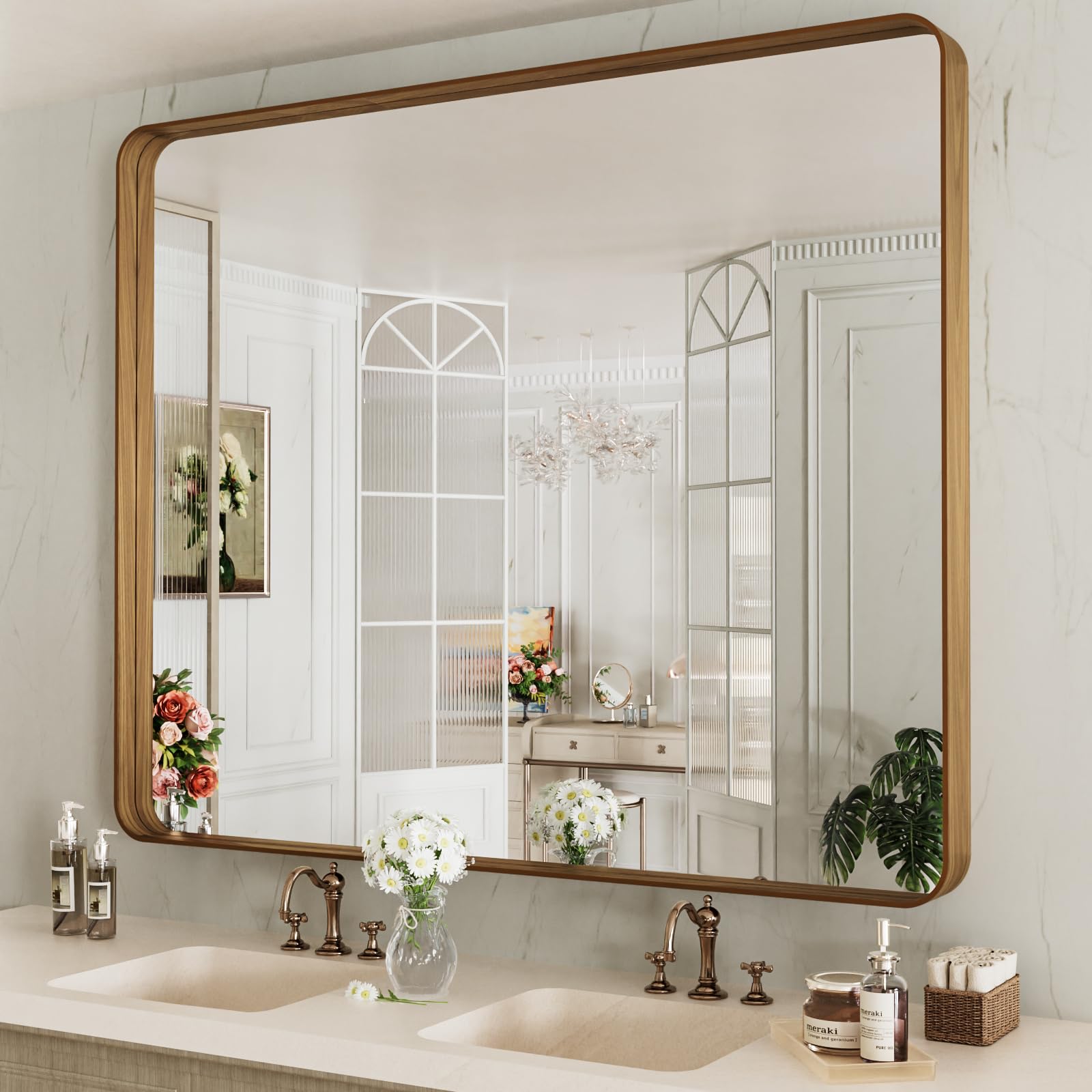 LOAAO Black Metal Framed Bathroom Mirror for Wall, 22X30 Inch Rounded Rectangle Mirror, Matte Black Bathroom Vanity Mirror Farmhouse, Anti-Rust, Hangs Horizontally or Vertically — view 62
