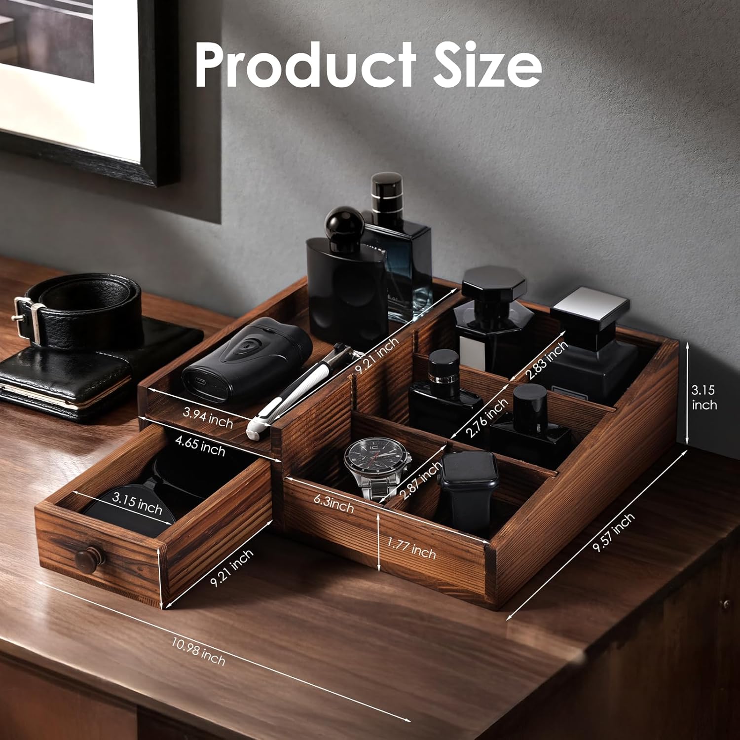Organizer for Men,Bathroom Countertop Organizers,Perfume Organizer,Cologne Organizers,Bathroom Storage,Perfume Stand,Dresser Organizer,Gifts for Men,Dad Gifts,Adjustable Partition(Bourbon Brown) - Image 2