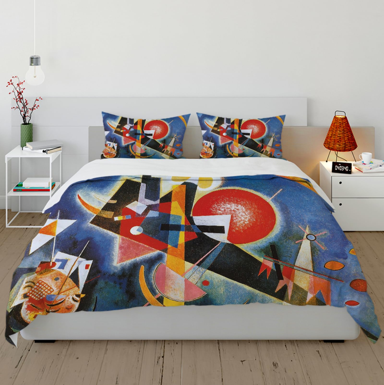 Kandinsky komplet pościeli, 1 poszwa na kołdrę, 2 poszewki na poduszkę z zamkiem błyskawicznym, abstrakcyjny nadruk na wszystkie pory roku, 140 x 200 cm