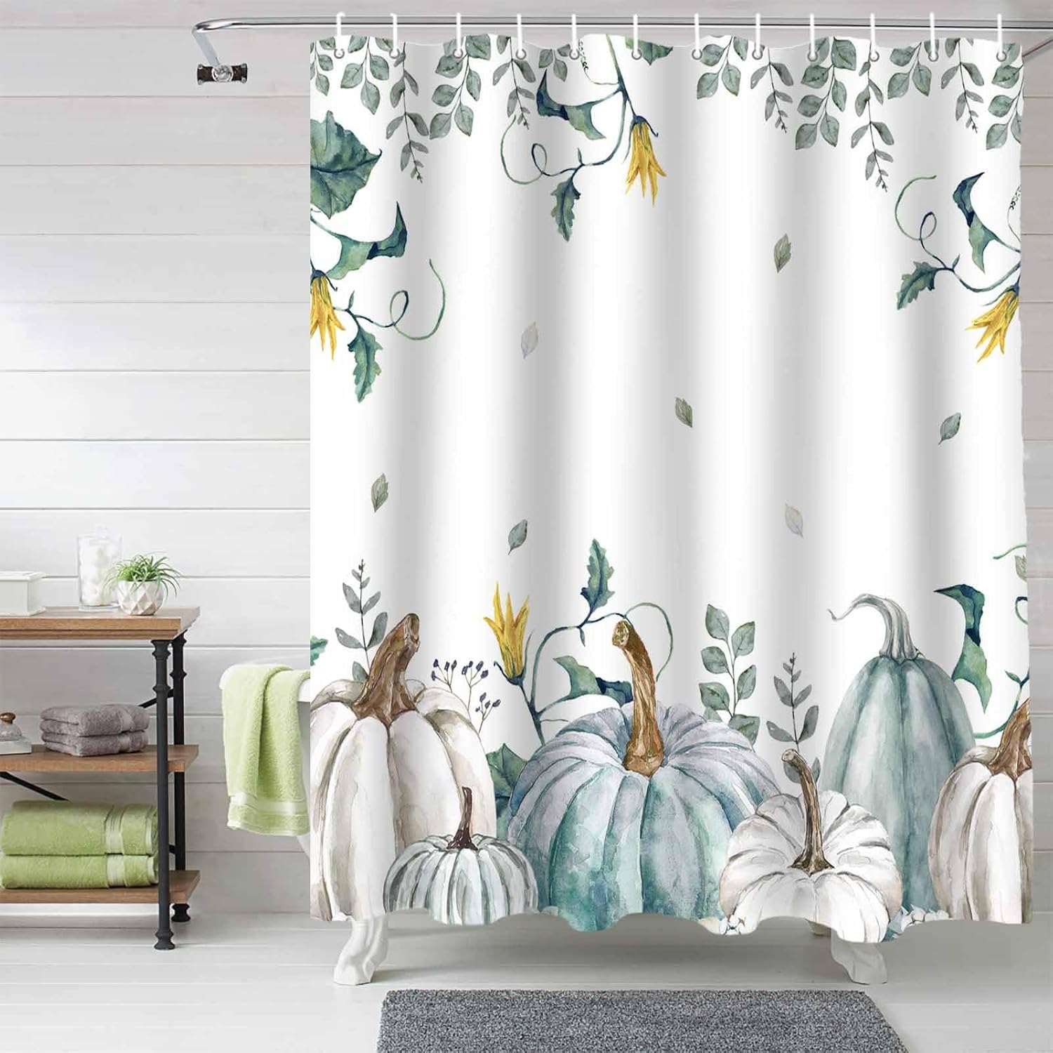 Fall Pumpkin Shower Curtains for Bathroom Thanksgiving Teal