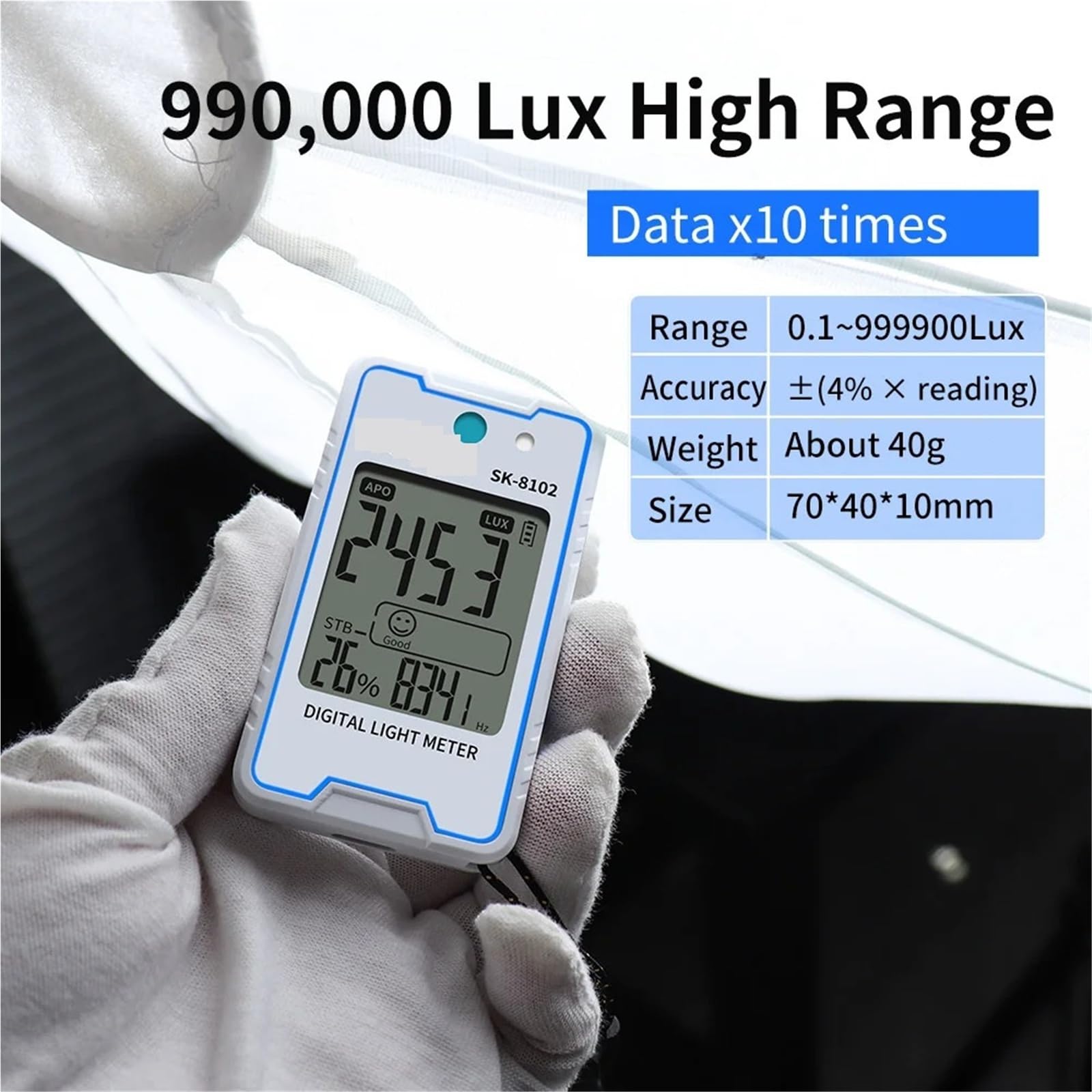 Luxómetro, Mini iluminómetro Digital SK8102 luxómetro Digital profesional 999900Lux 92890FC medidor de Lux de luz estroboscópica(SK-8102)