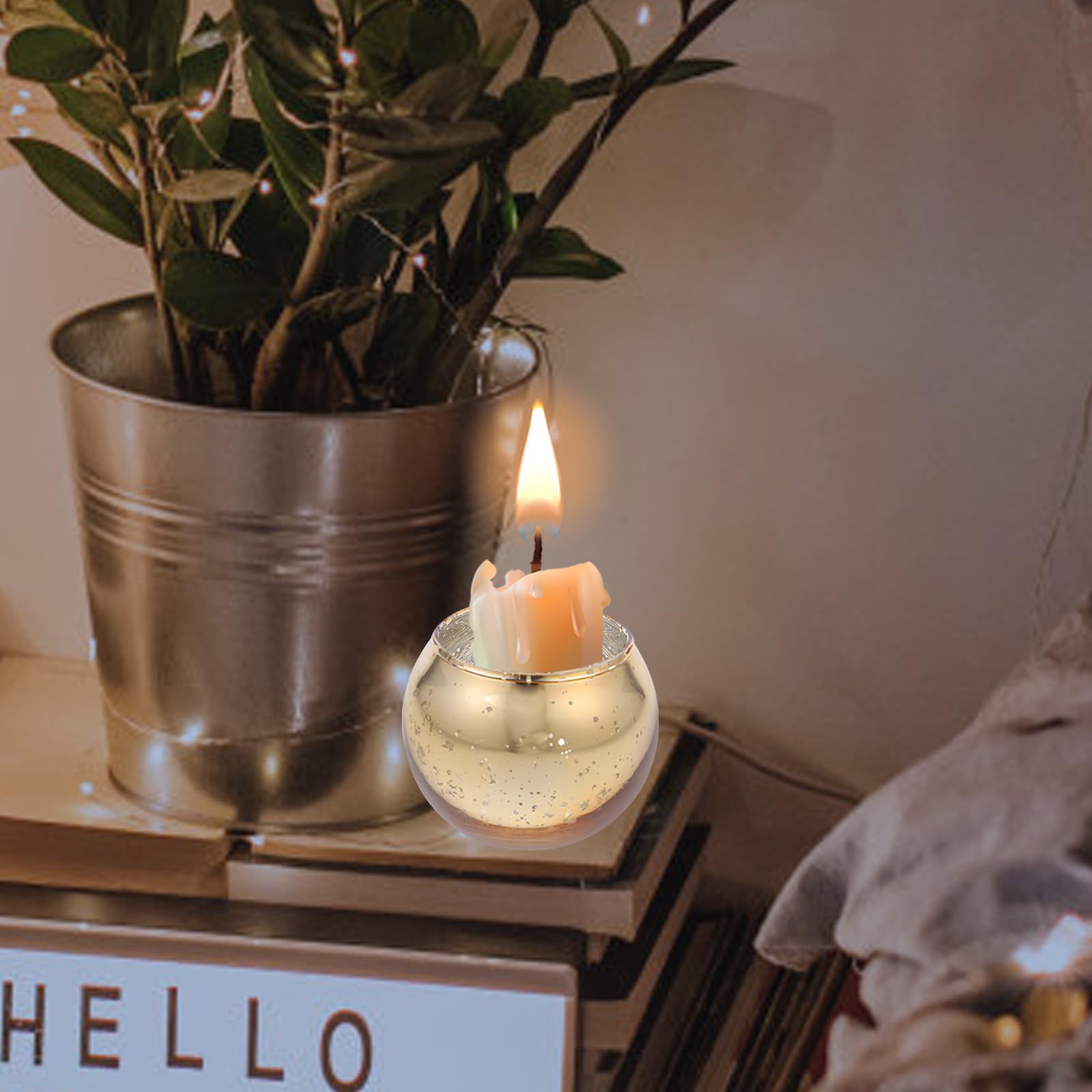 12 Stück Glas Teelichthalter Rund Gold für Teelichter und LED