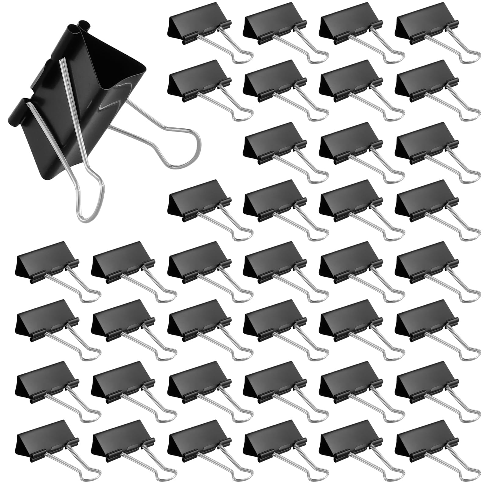 SENJEOK 48PCS 51mm Black Binder Clips, Large Bulldog Foldback Clip, Metal Paper Clamps for Office Home Supplies