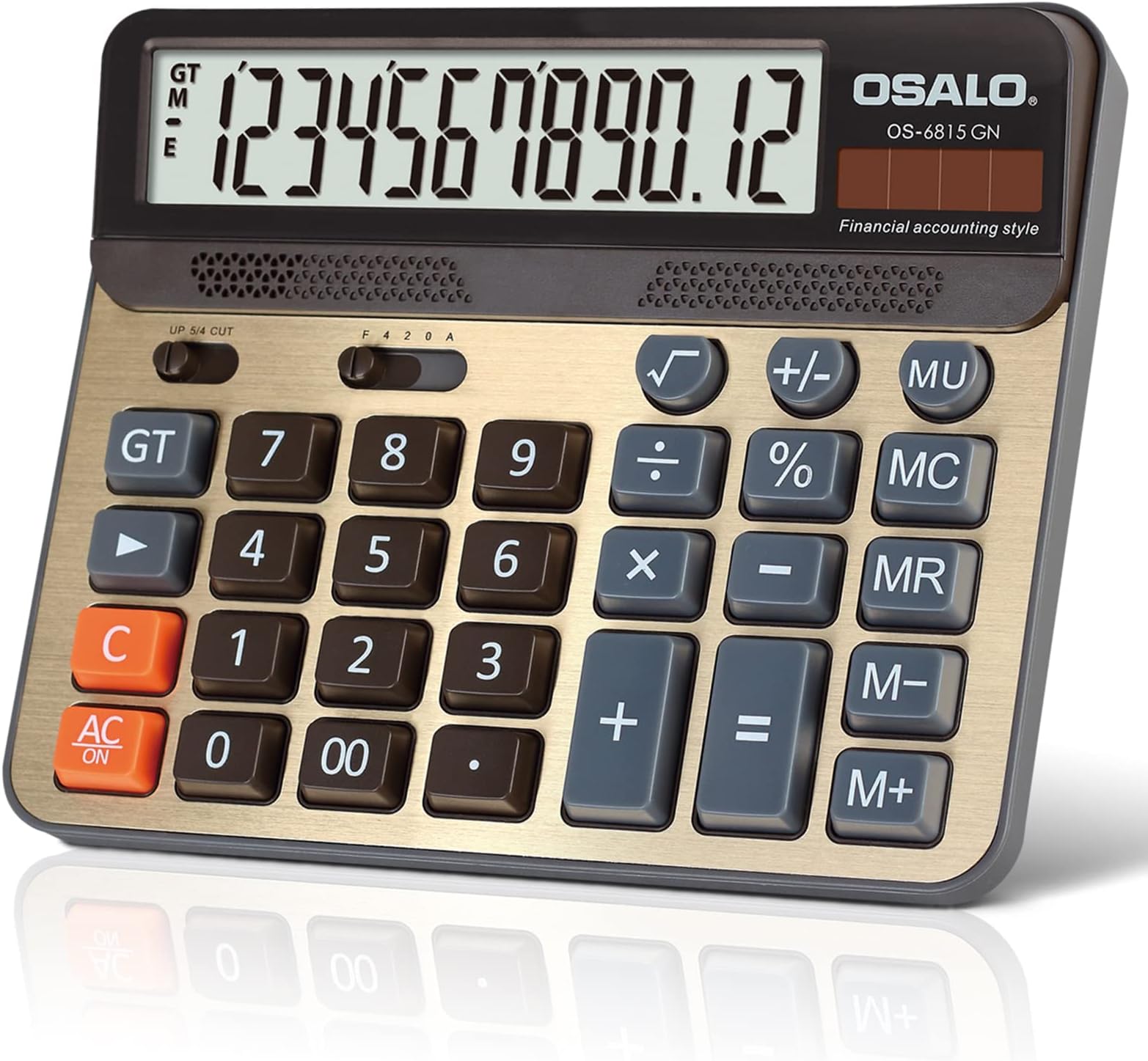 Large Calculator, 12 Digits Large Display Button Desktop Calculator with Solar Power (OS-6815GN)