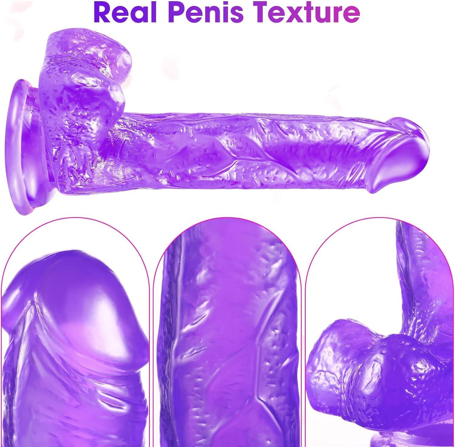 6 inches Realistic Dildo for Beginners, Silicone Anal Dildos with Strong Suction Cup Base, Lifelike Fake Penis, Adult Sex Toys for G spot Stimulator Anal Plug Training Sets (6"Purple) — view 3