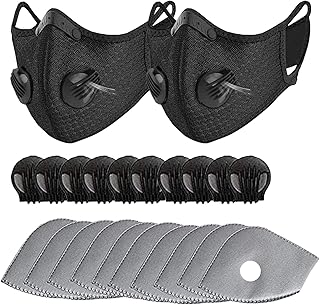 2 Pack Unisex Adjustable Reusable Washable Dust Protect Mouth Cover with 10 Carbon Filters and 10 Breathing Valves for Bic...
