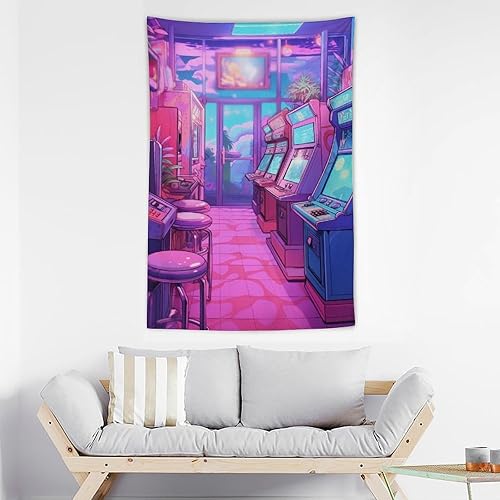 Miniatura 3 de Tapiz estético de anime de los años 80 con efecto retrowave neón Synthwave para colgar en la pared, cortina para colgar en la pared, decoración de